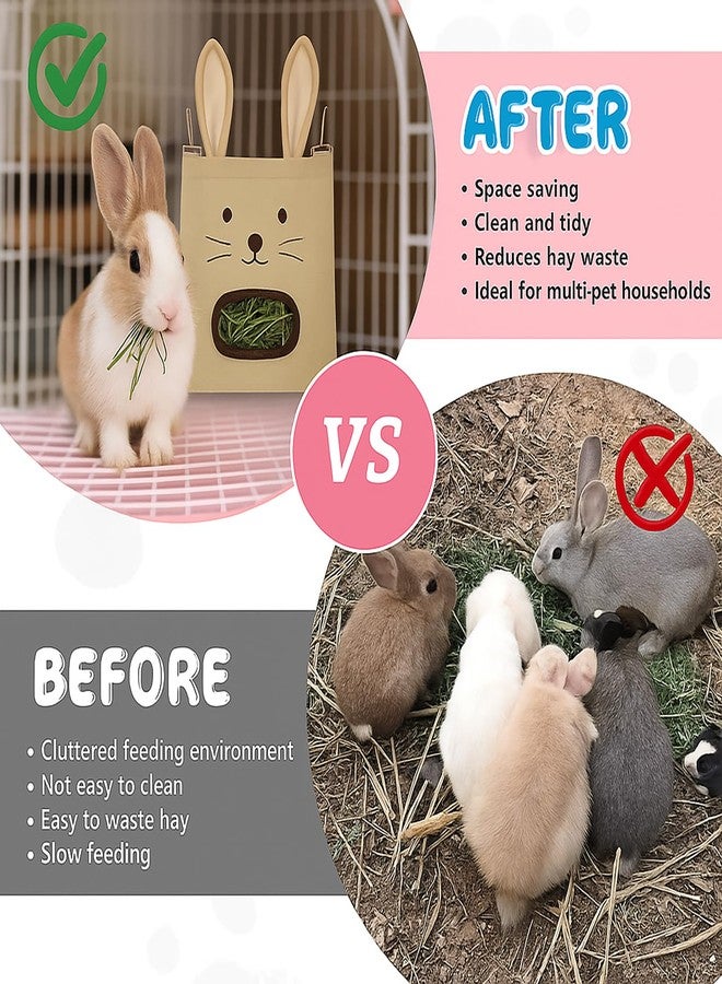 Colenumone Rabbit Hay Feeder Bag - Hanging Rabbit Hay Feeder for Rabbits, Guinea Pigs and Chinchillas, Moss and Alfalfa Hay (Khaki) - Image 4